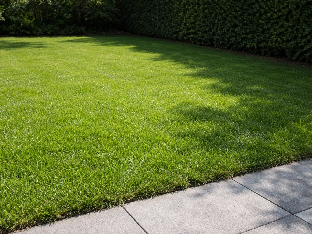 Verzorgd Nederlands gazon met een duidelijke zon- en schaduwzone, voor graskeuze in tuin.